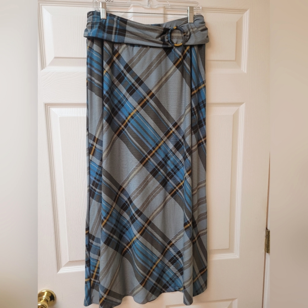 Robert Louis Blue and Gray Plaid A-Line Skirt
